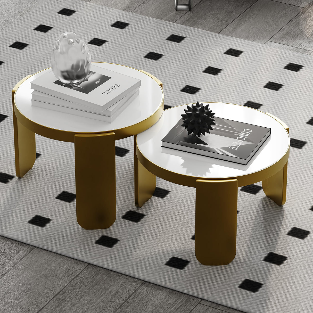 Round Coffee Table for Living Room, 4 in 1 Nesting Coffee Table for Apartment