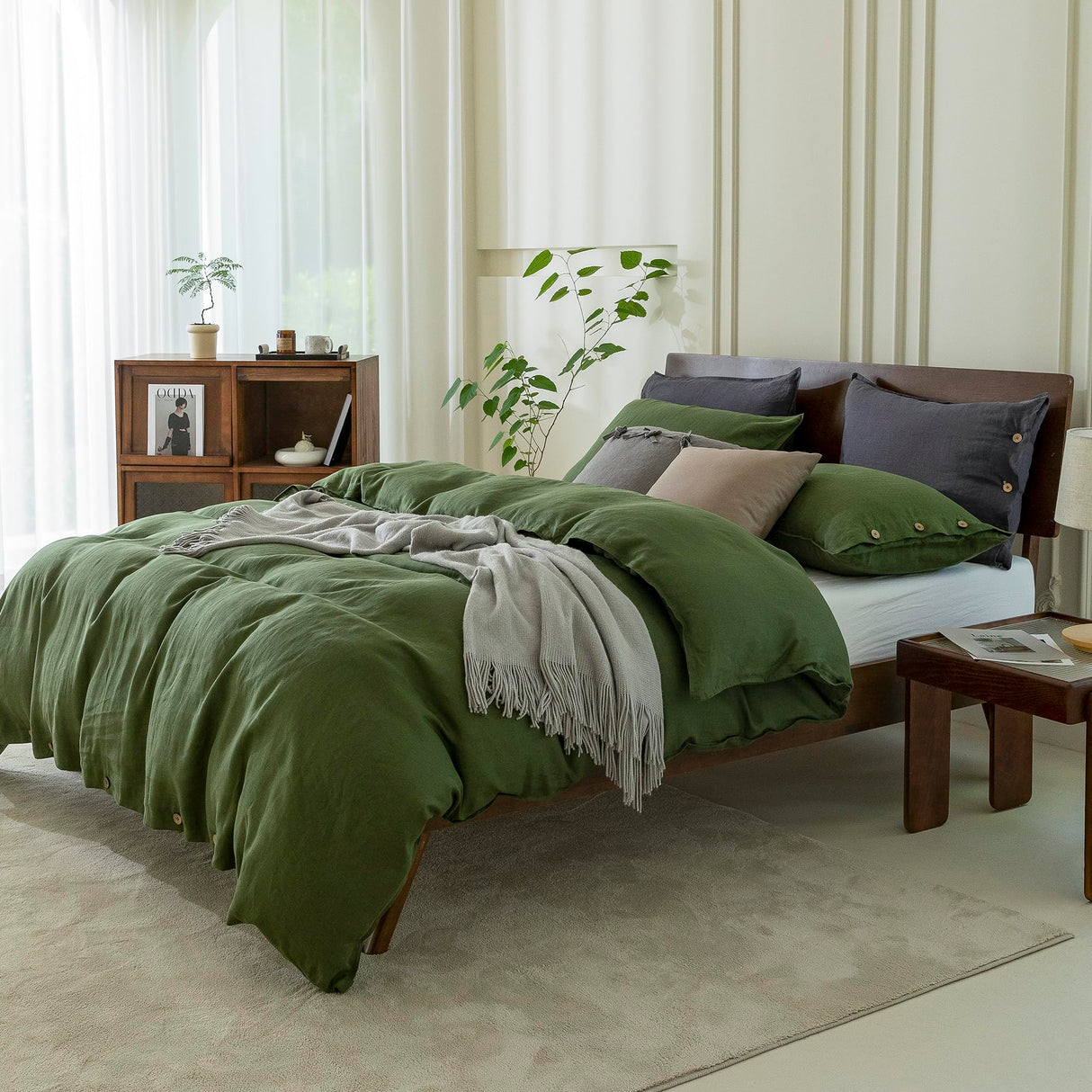 100% Pure Linen Duvet Cover Set Queen Size90X90Inch 3pcs (1 Duvet Cover