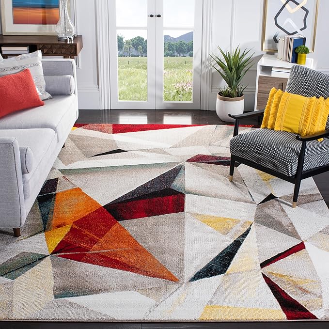 Porcello Collection Area Rug - 8' x 10', Orange & Red, Modern Abstract Design