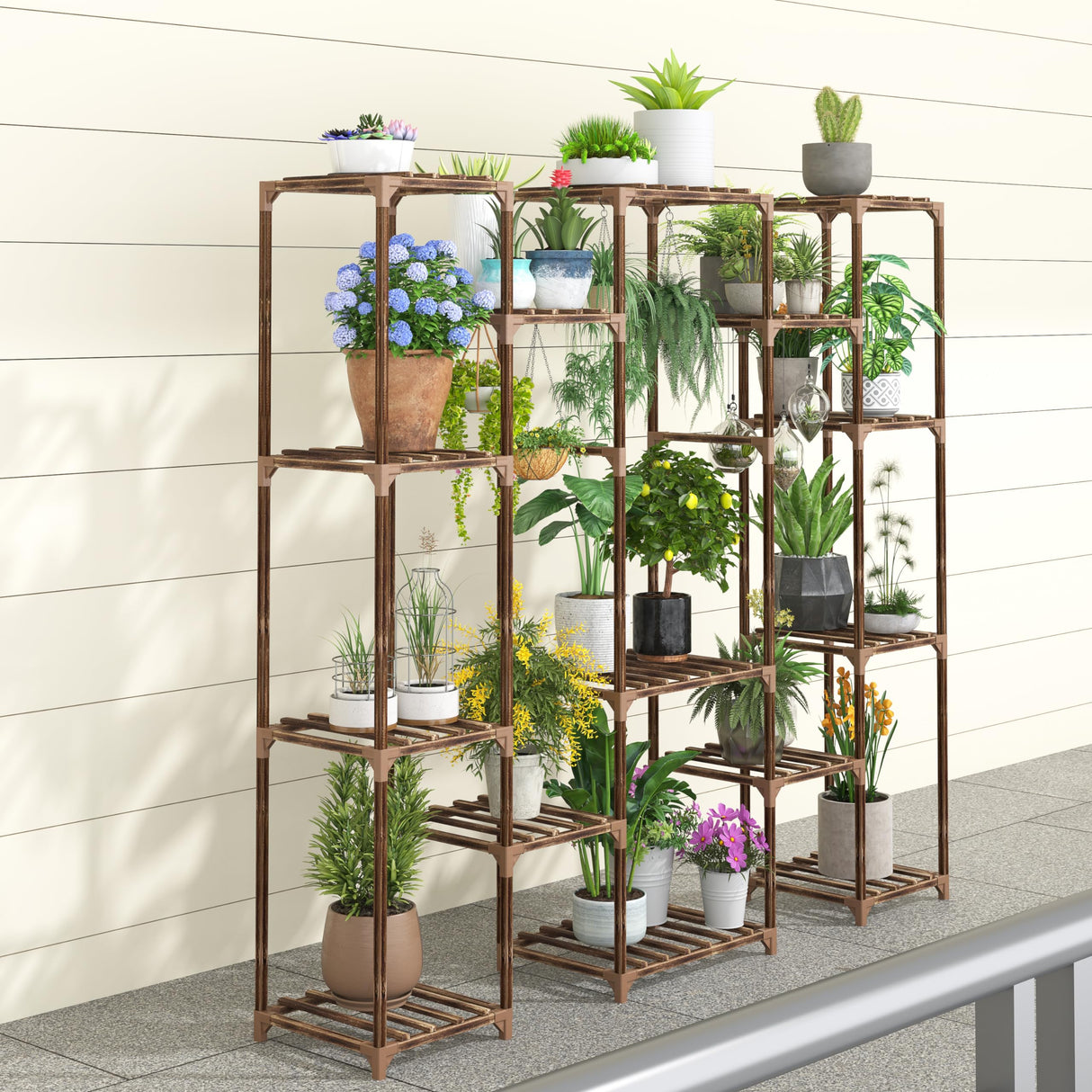 15-Tier Wooden Plant Stand | Large Indoor & Outdoor Flower Shelf