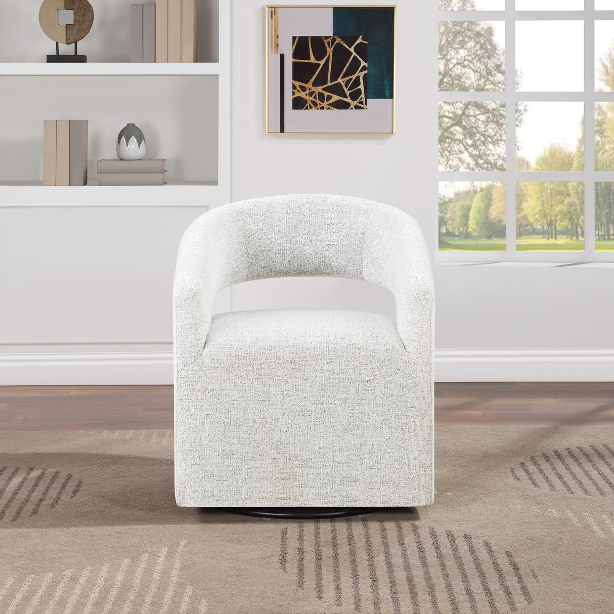 Devin Modern Upholstered Swivel Accent Barrel Chair, White
