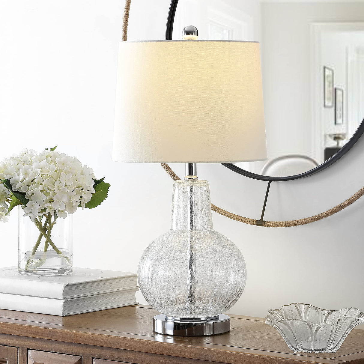 Safavieh Lighting Collection Atlas Clear Crackle Glass 24-inch Bedroom Living Room Home