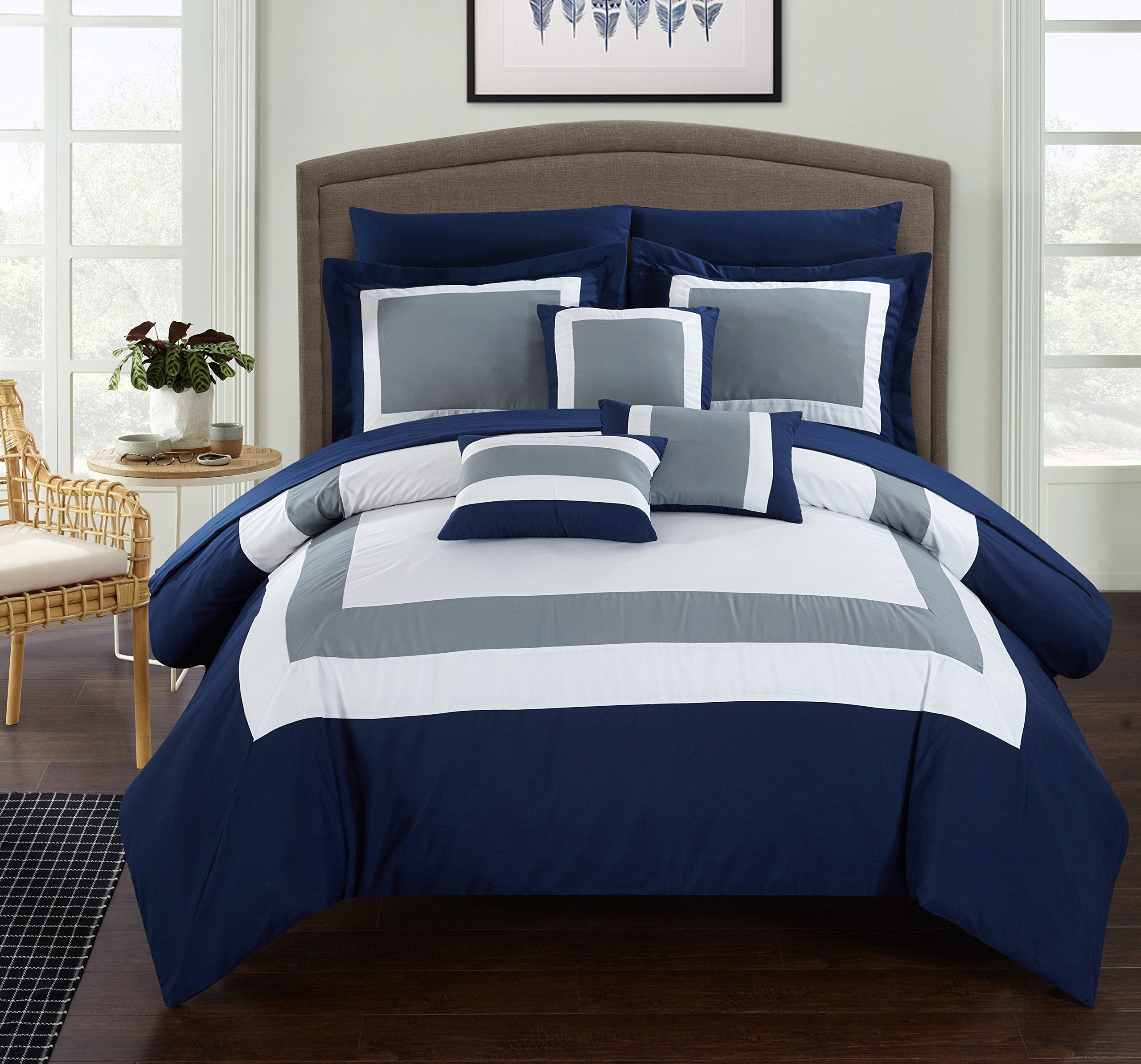 Duke King Comforter Set 10-Piece, Colorblocked Comforter King Size