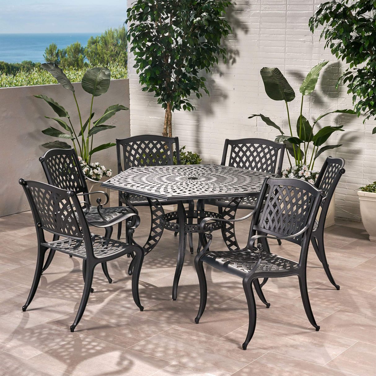 Hammond Outdoor Cast Aluminum Patio Dining Set in Bronze, 7-Pcs Set