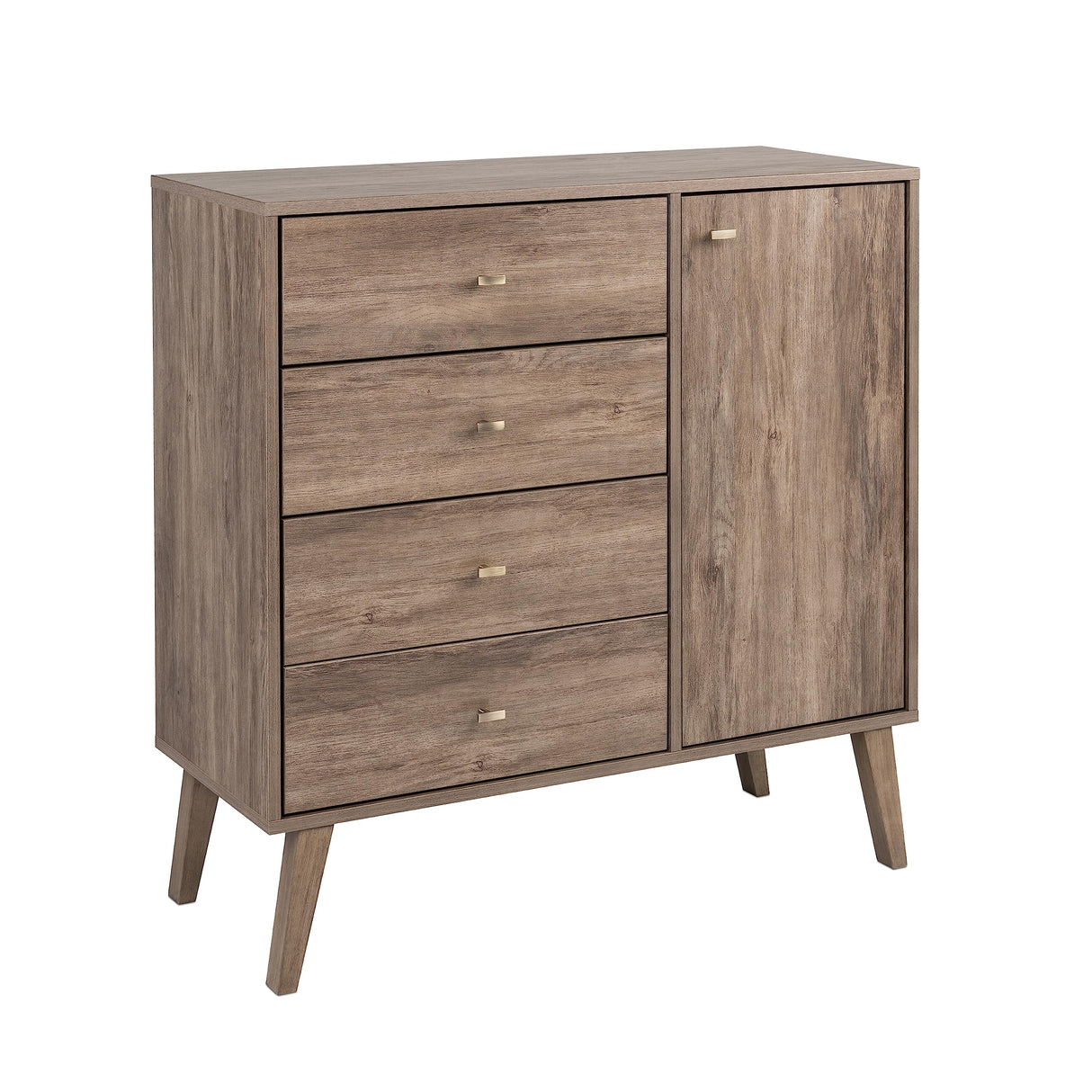 Milo Mid-Century Modern 4-drawer Chest with Door, Drifted Gray