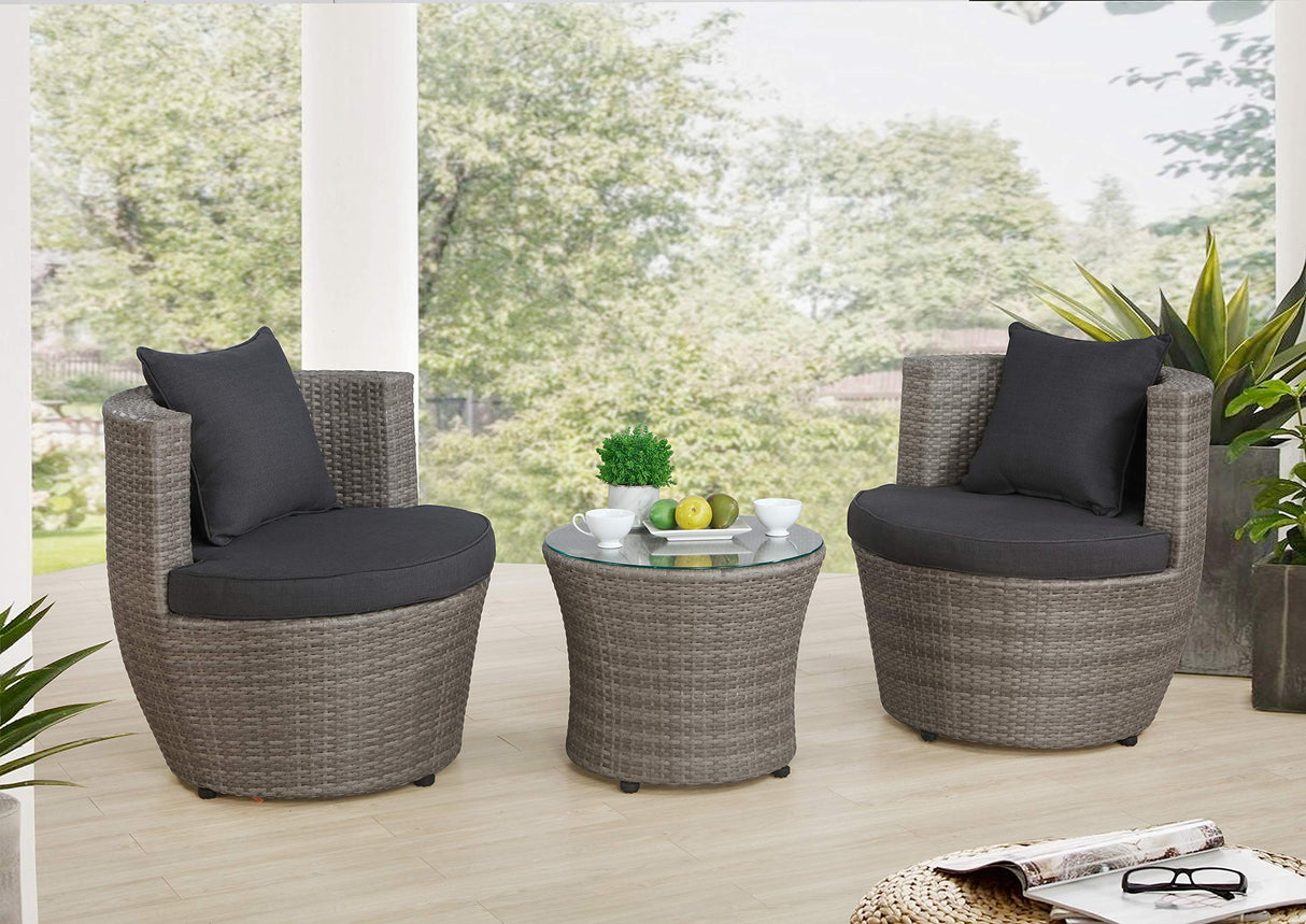 All-Weather Wicker 2-Person Outdoor Patio Conversation Set - Gray Resin Wicker