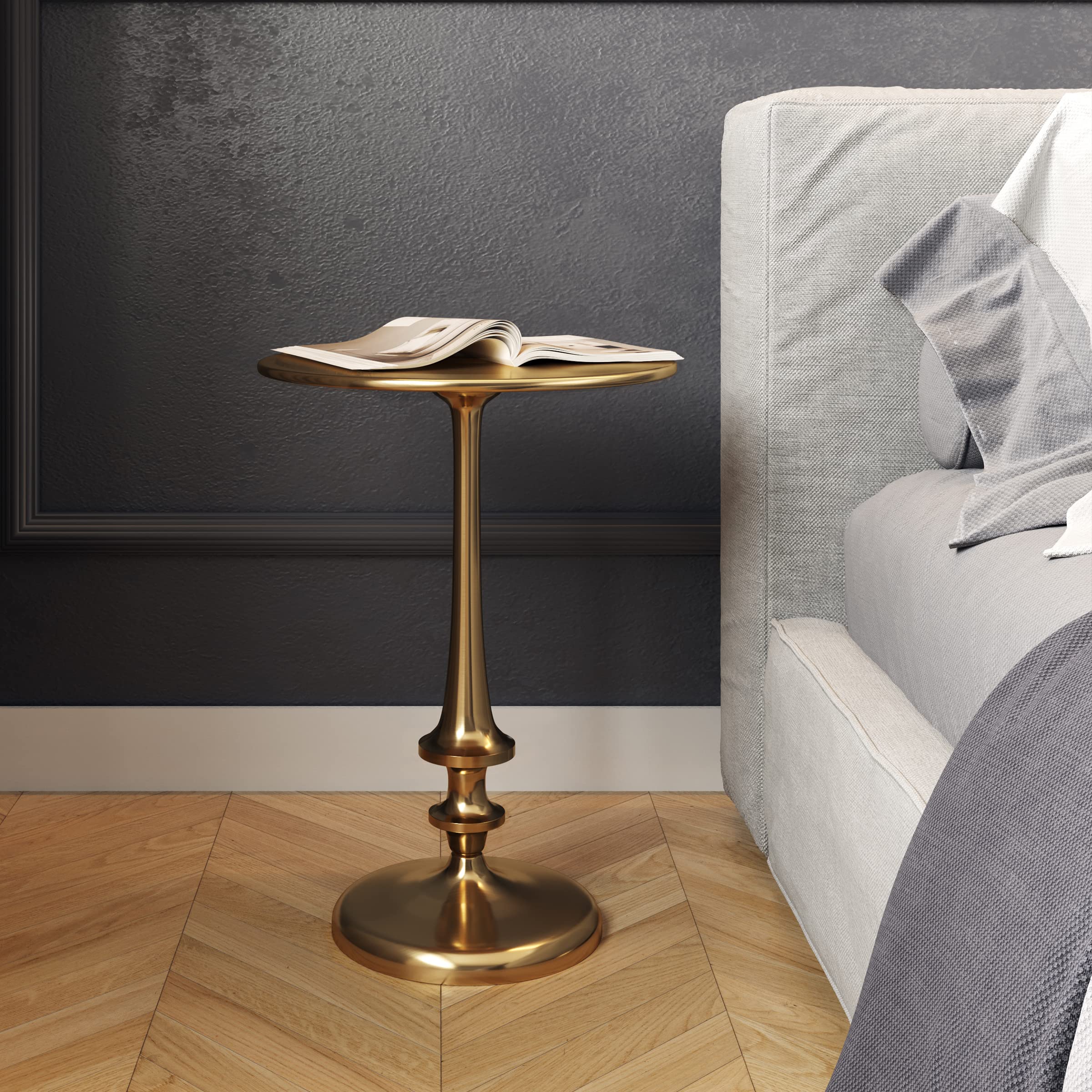 Side Table - Iron Pedestal Table with Antiqued Brass Finish for Couch