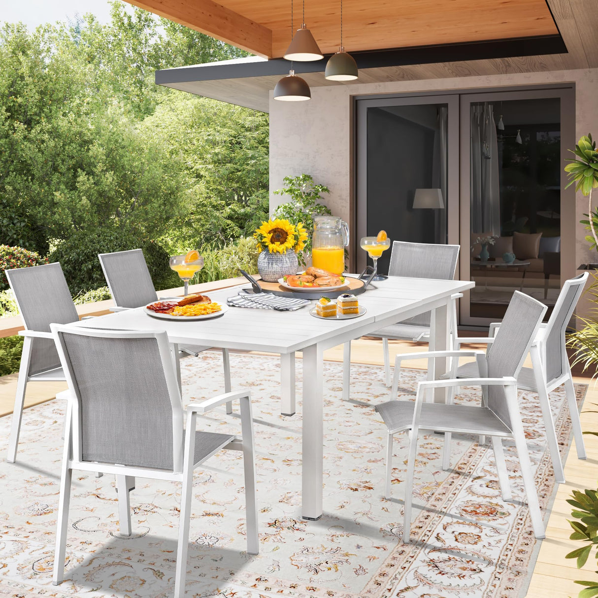 Extendable Outdoor Dining Table 68-91.5 Inches - All-Weather Aluminum for 6-10 People