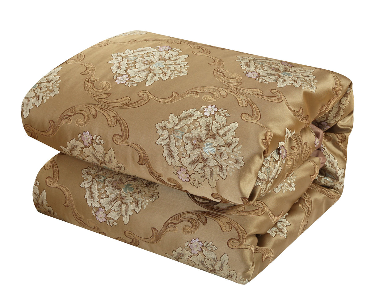 Piece Aubrey Decorator Upholstery Comforter Set and Pillows Ensemble, Queen, Gold
