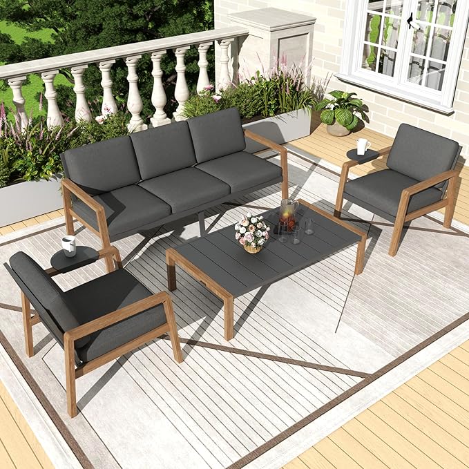 4 Piece Outdoor Patio Furniture Set, Conversation Sets, All-Weather Metal Frame Sofas