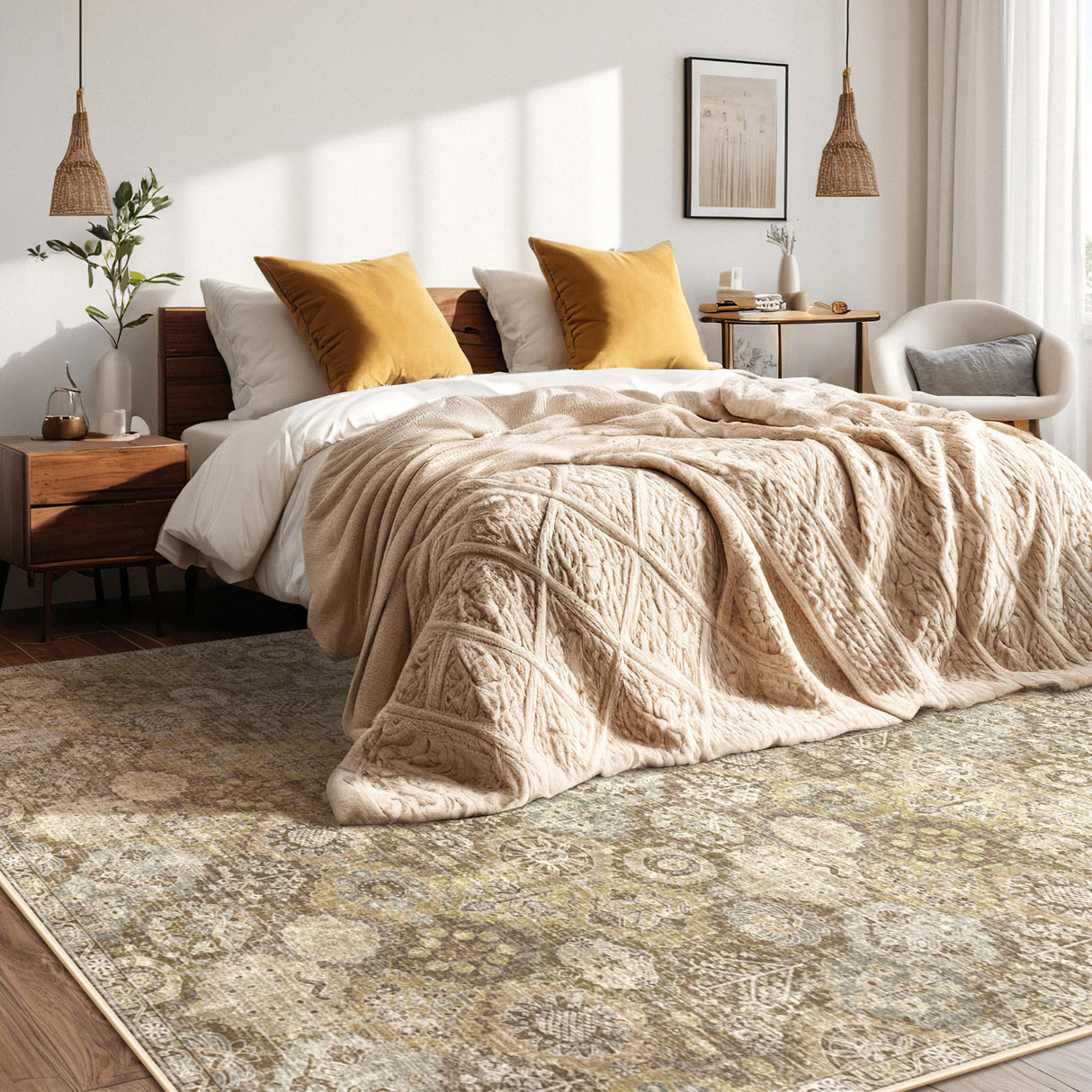 Moroccan 8x10 Area Rugs, Oriental Rug for Living Room, Non Slip Foldable Washable