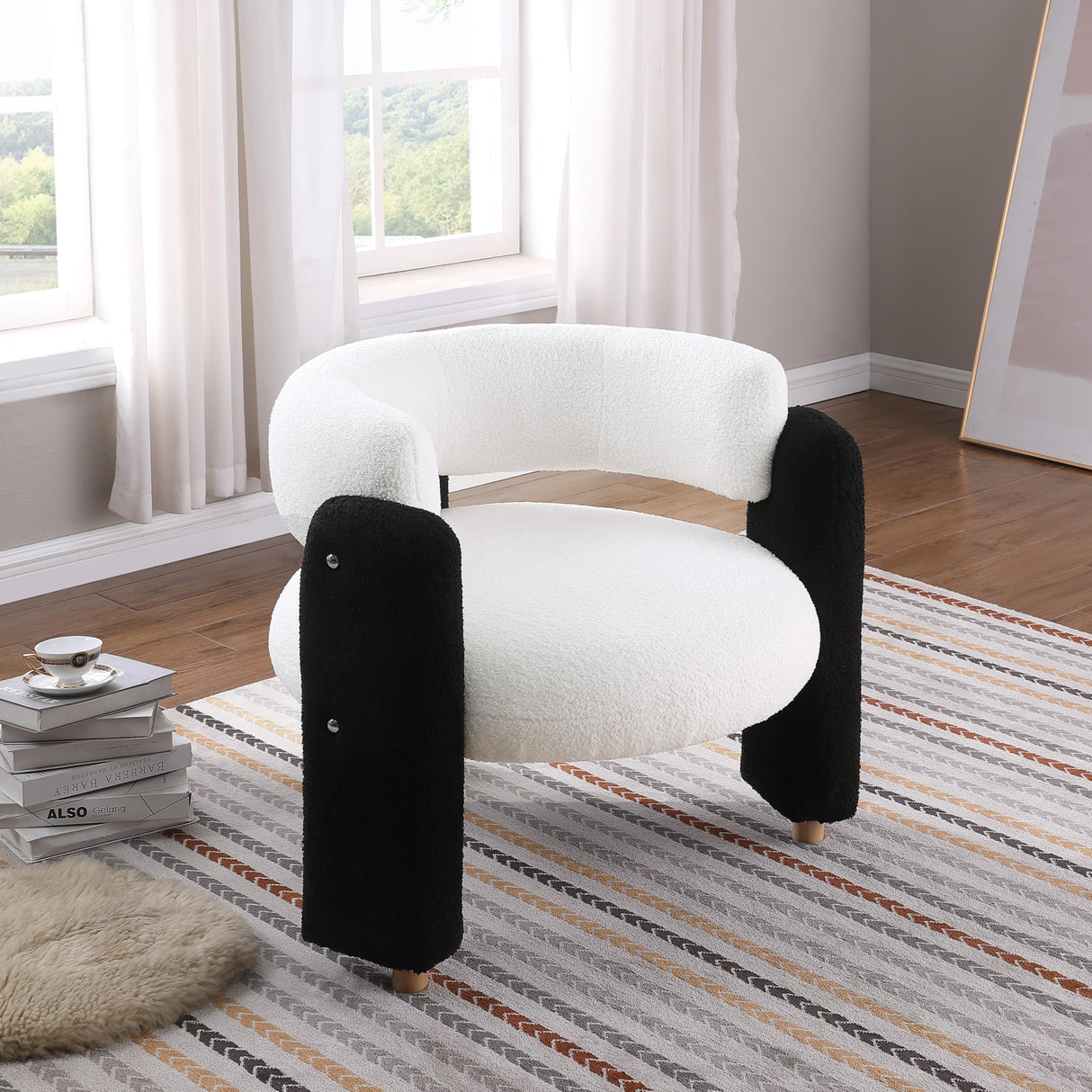 Accent Barrel Chair, Comfy Round Upholstered Armchair