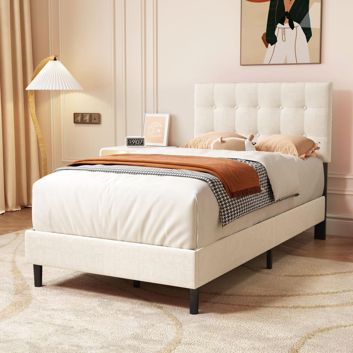 Twin Size Upholstered Platform Bed Frame