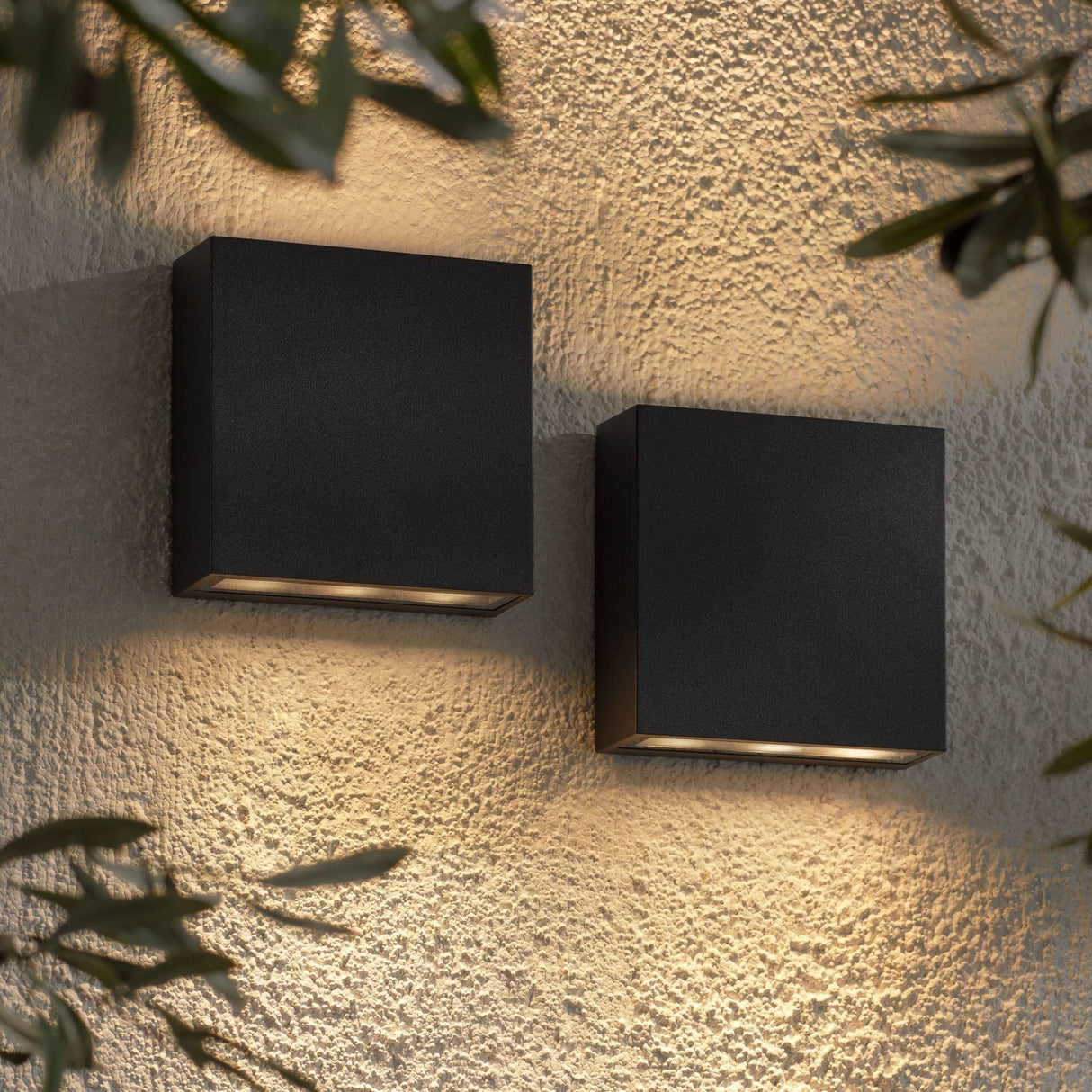Possini Euro Design Stanford Modern Outdoor Wall Lights Set of 2 Black Metal LED Downlight 5 1/2" Tempered Glass for Exterior House Porch Patio Outside Deck Garage Yard Front Door Garden Home