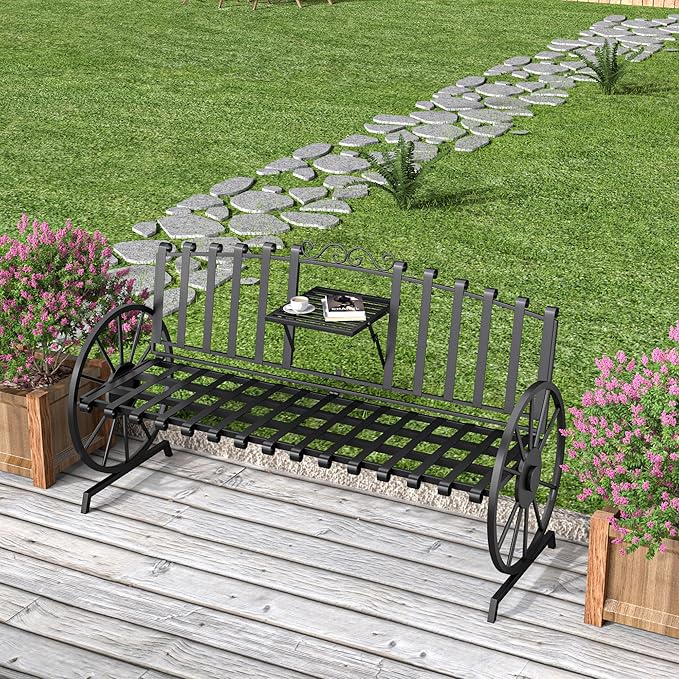 Outdoor Bench Patio Outdoor Garden Bench with Built-in Table