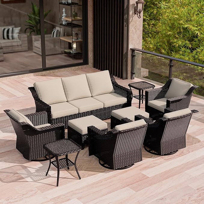 6 Piece Patio Conversation Sets, Outdoor PE Rattan Wicker Furniture Sets