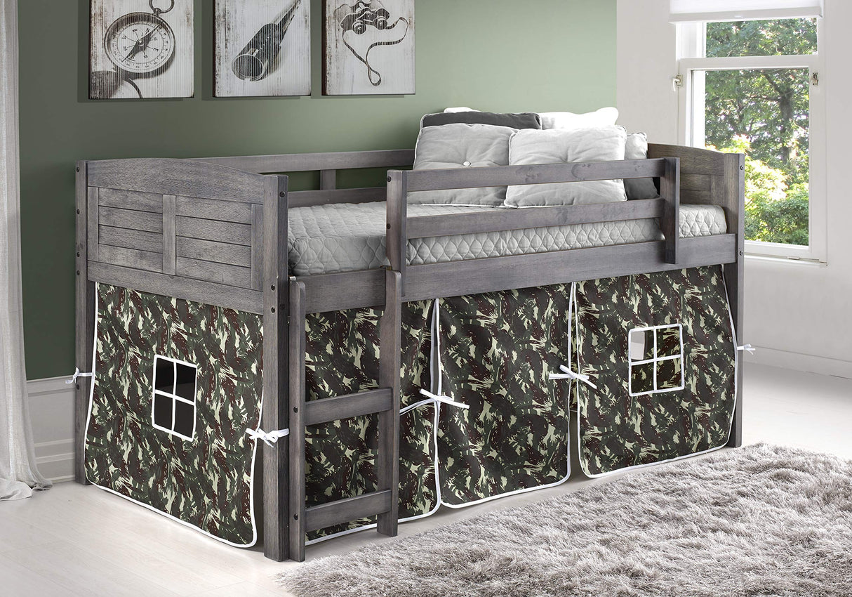 790AAG_750C-TC Louver Low Loft Bed with Camo Tent Twin Antique Grey