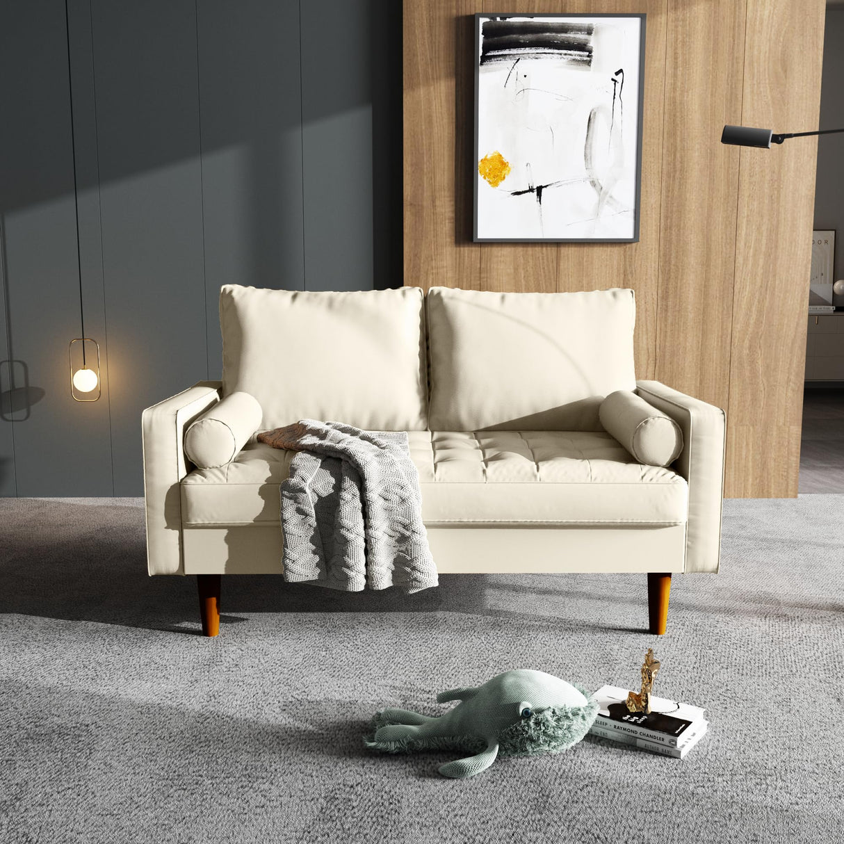 58 Inch Loveseat Couch for Small Spaces - Compact White Sofa