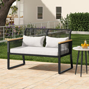 Patio Loveseat All-Weather Wicker Loveseat with Wooden Armrest