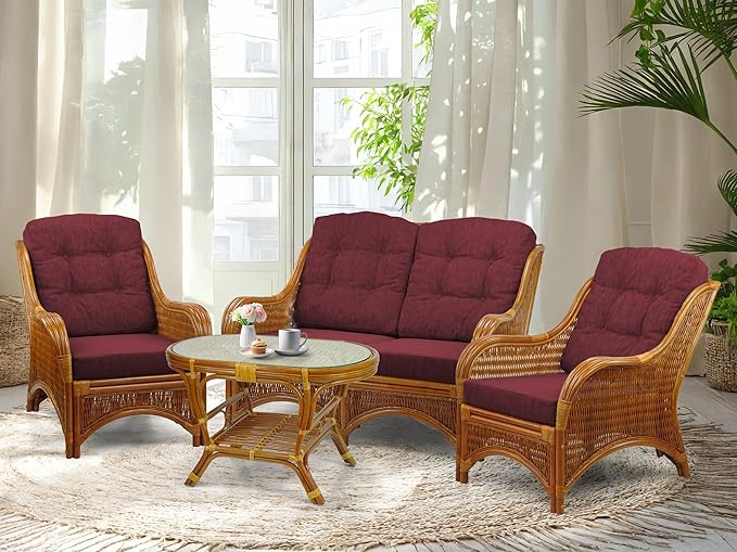 Jam Lounge Set of 4: 2 Natural Rattan Wicker Chairs, Loveseat