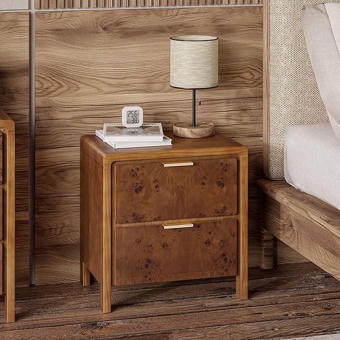 Fully Assembled Farmhouse 3-Drawer Nightstand, Set of 2,Distressed Wood Retro