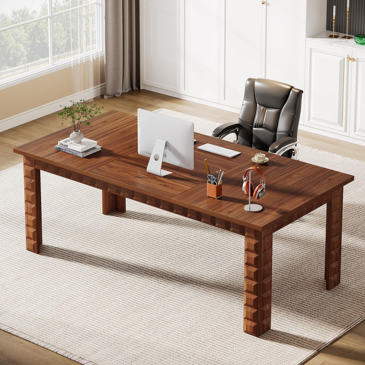 Executive Office Desk, 70.87-Inch Large Wood Computer Desk Study Writing Table