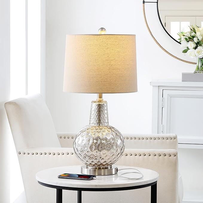 Safavieh Lighting Collection Atlas Clear Crackle Glass 24-inch Bedroom Living Room Home