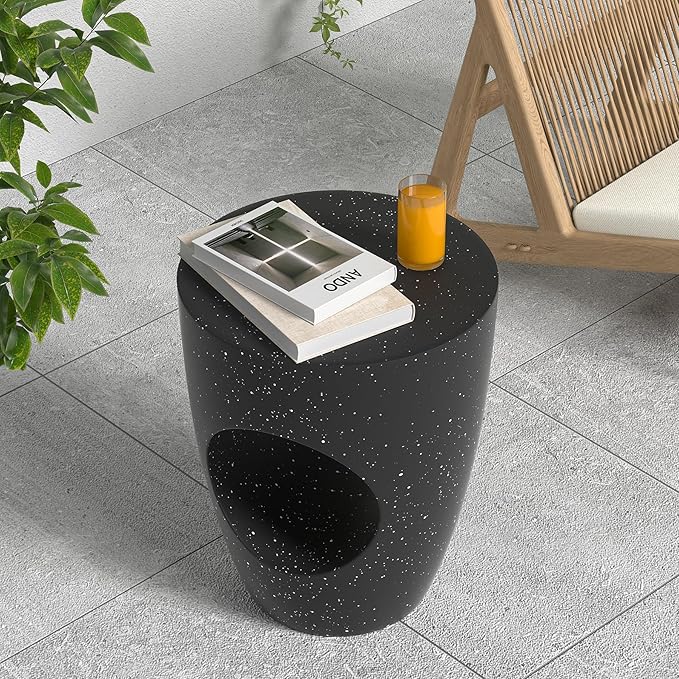 Outdoor Side Table, Concrete End Table, Round Accent Table for Indoor Modern Art Deco