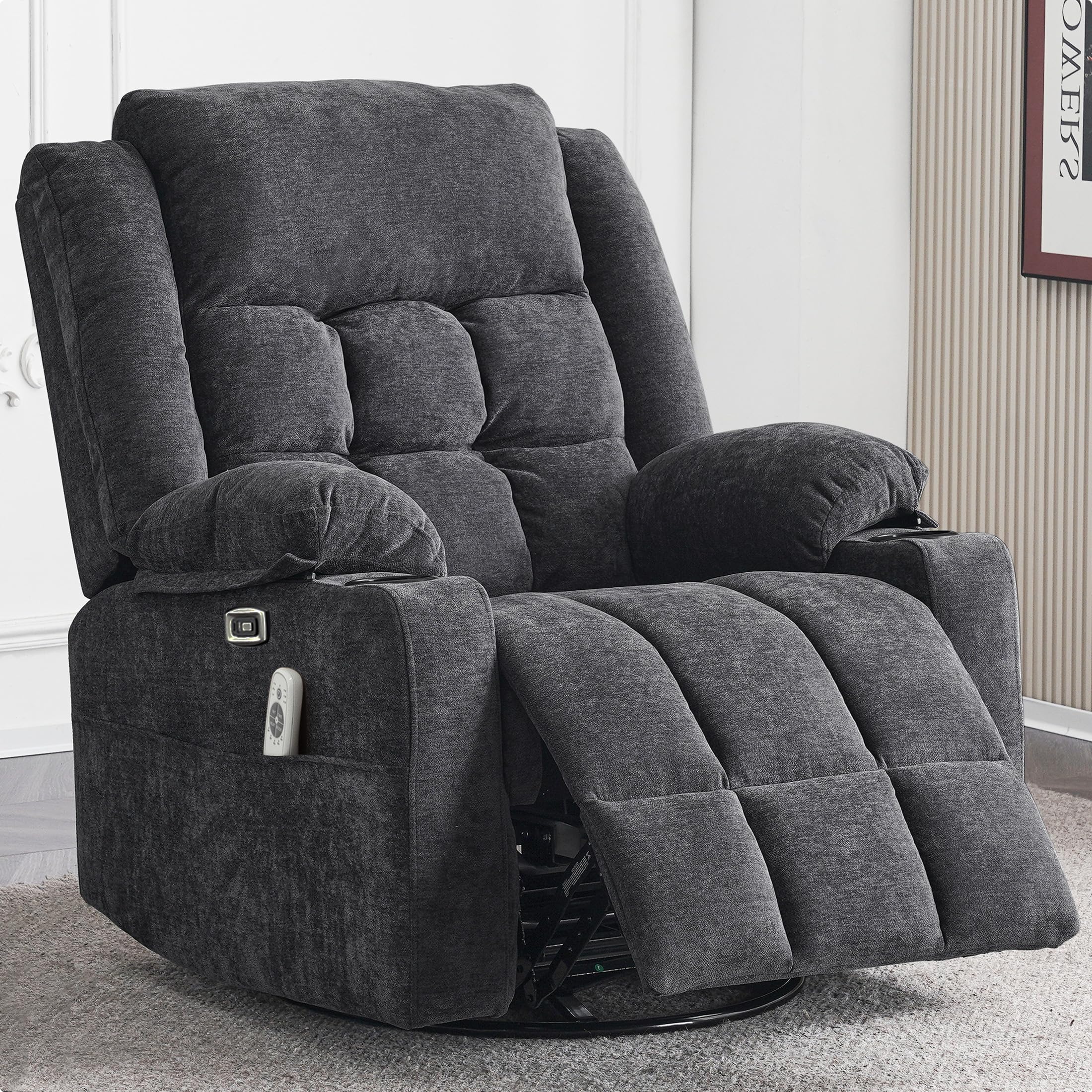 ZeniLuxe Swivel Recliner Chair with Massage, Heat, USB-C & Cup Holders