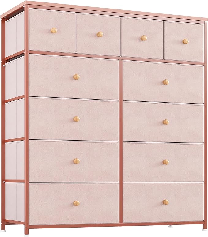 Pink Dresser for Girls Bedroom with 12 Drawers, Dresser for Bedroom