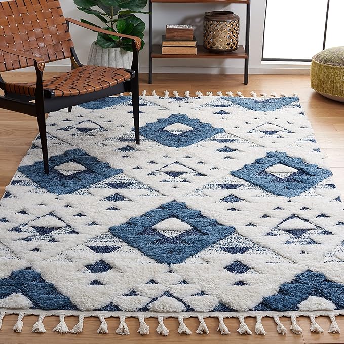 Moroccan Tassel Shag Collection Area Rug - 6'7" Square, Ivory & Brown