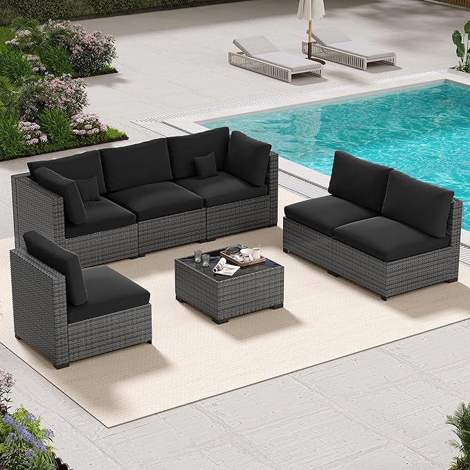 7 Piece Patio Furniture Set, Outdoor Furniture Patio Sectional Sofa Set