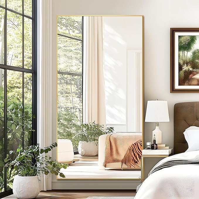 Arched Full Length Mirror with Stand, Gold Mirror