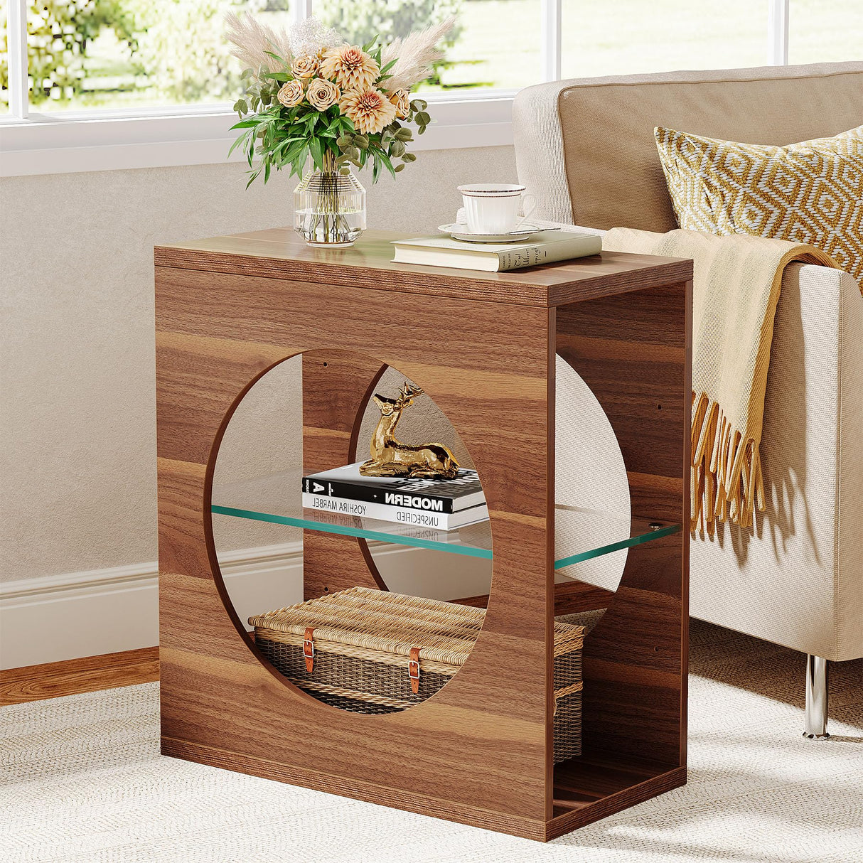 Narrow End Table for Living Room, Modern 3-Tier Side Table