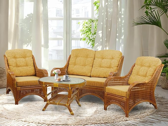 Jam Lounge Set of 4: 2 Natural Rattan Wicker Chairs, Loveseat