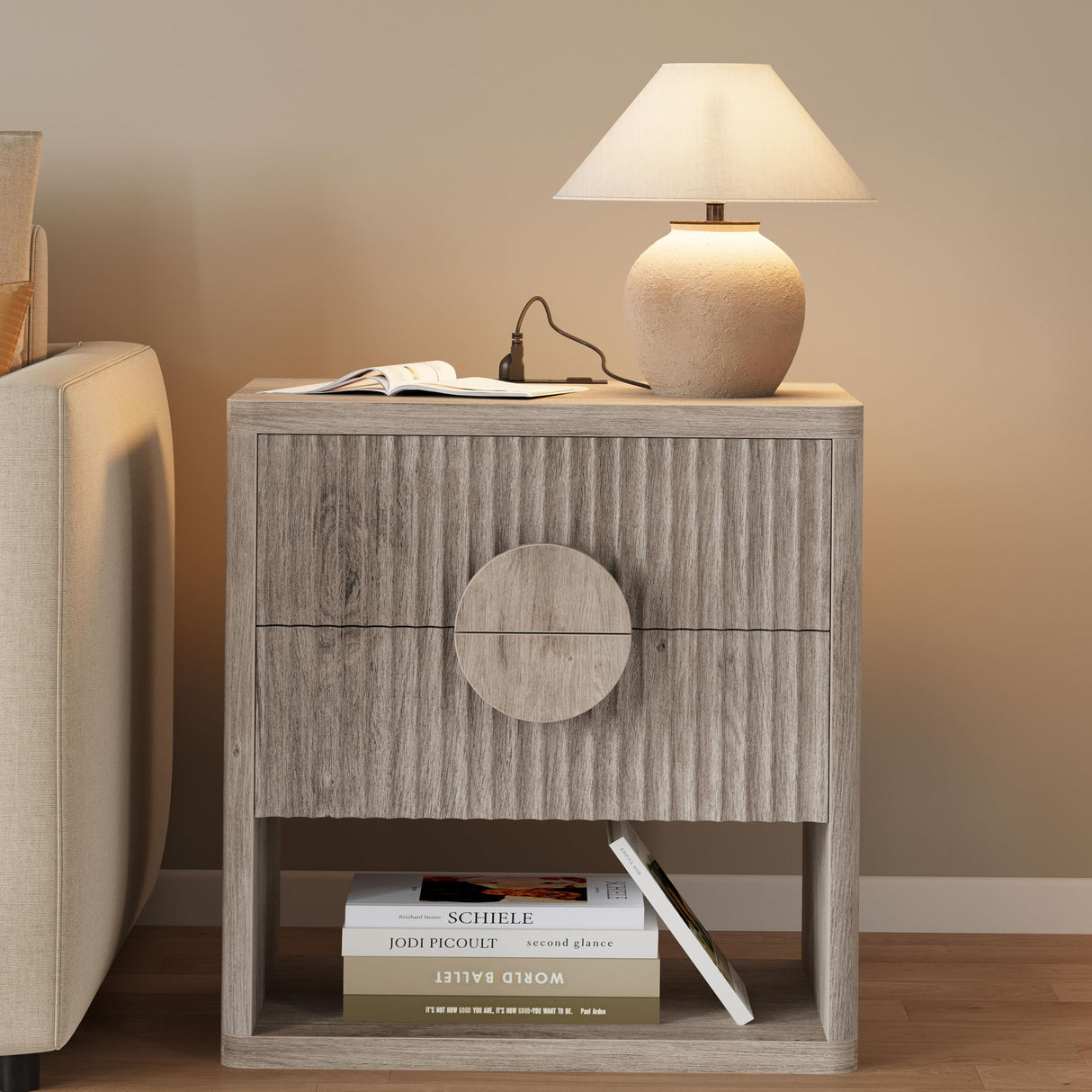 Night Stand with Charging Station, Side Table End Table with Drawers Storage