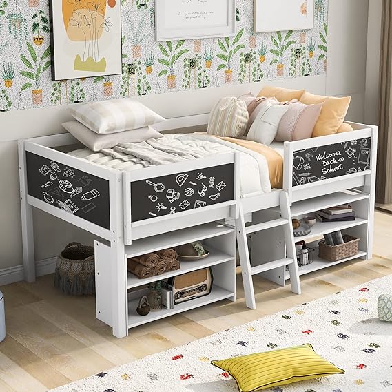 Designs Full Size Loft Bed with Stairs and Storage Drawers