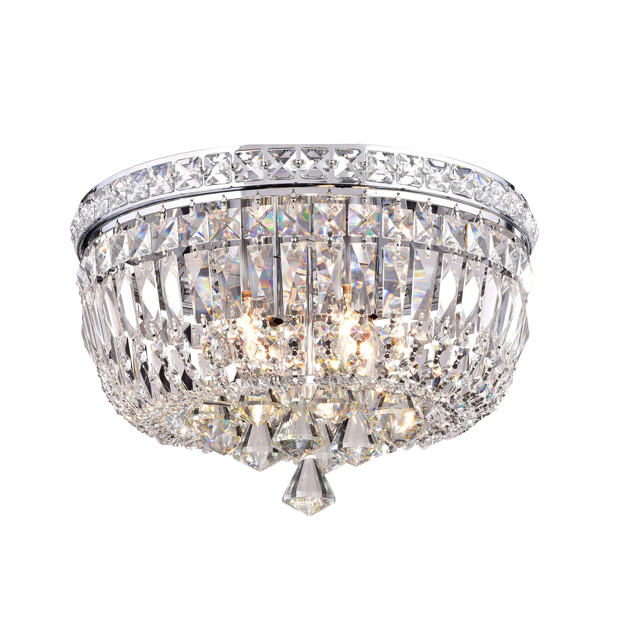Elisa Chrome Iron and Crystal 4-Light Flush-Mount Chandelier