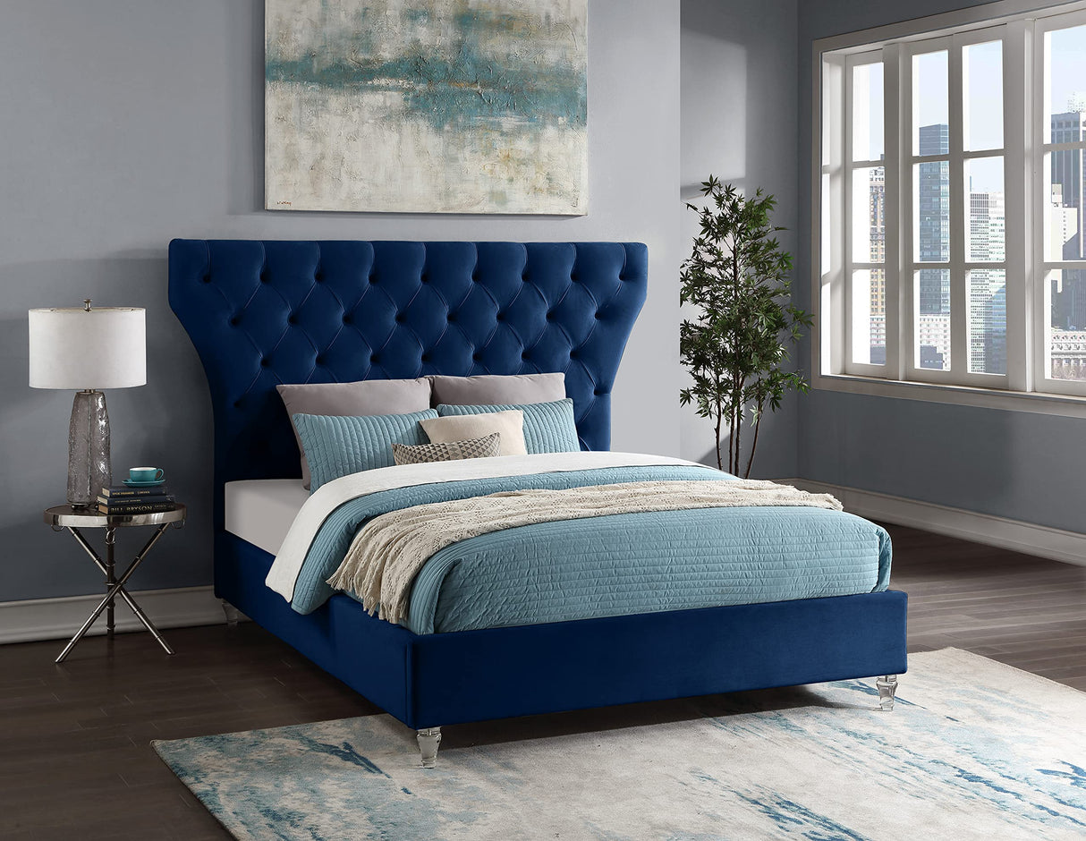 KiraNavy-K Kira Collection Modern | Contemporary Velvet Upholstered Bed