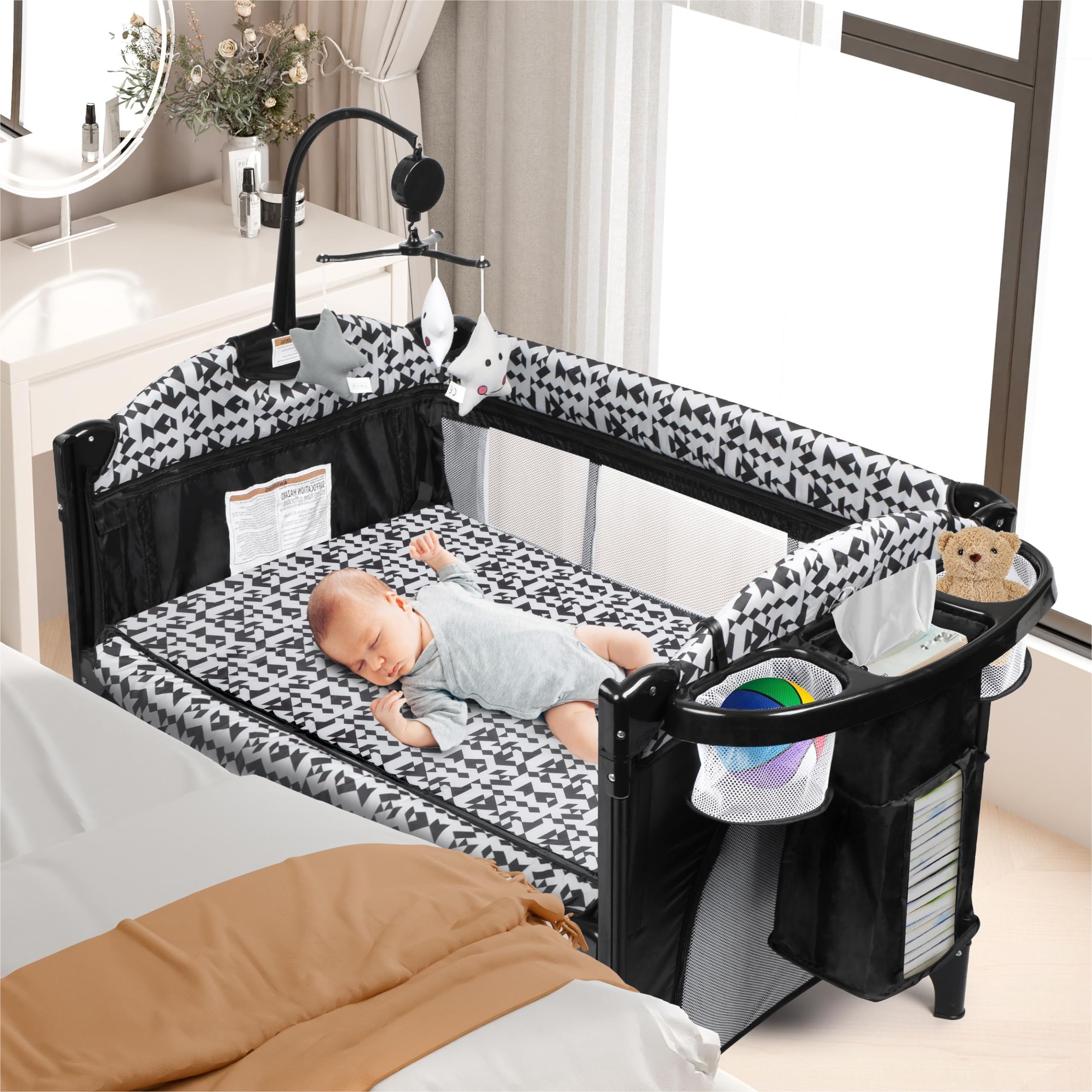 5-in-1 Baby Bassinet Bedside Sleeper, Baby Pack and Play with Changing Table