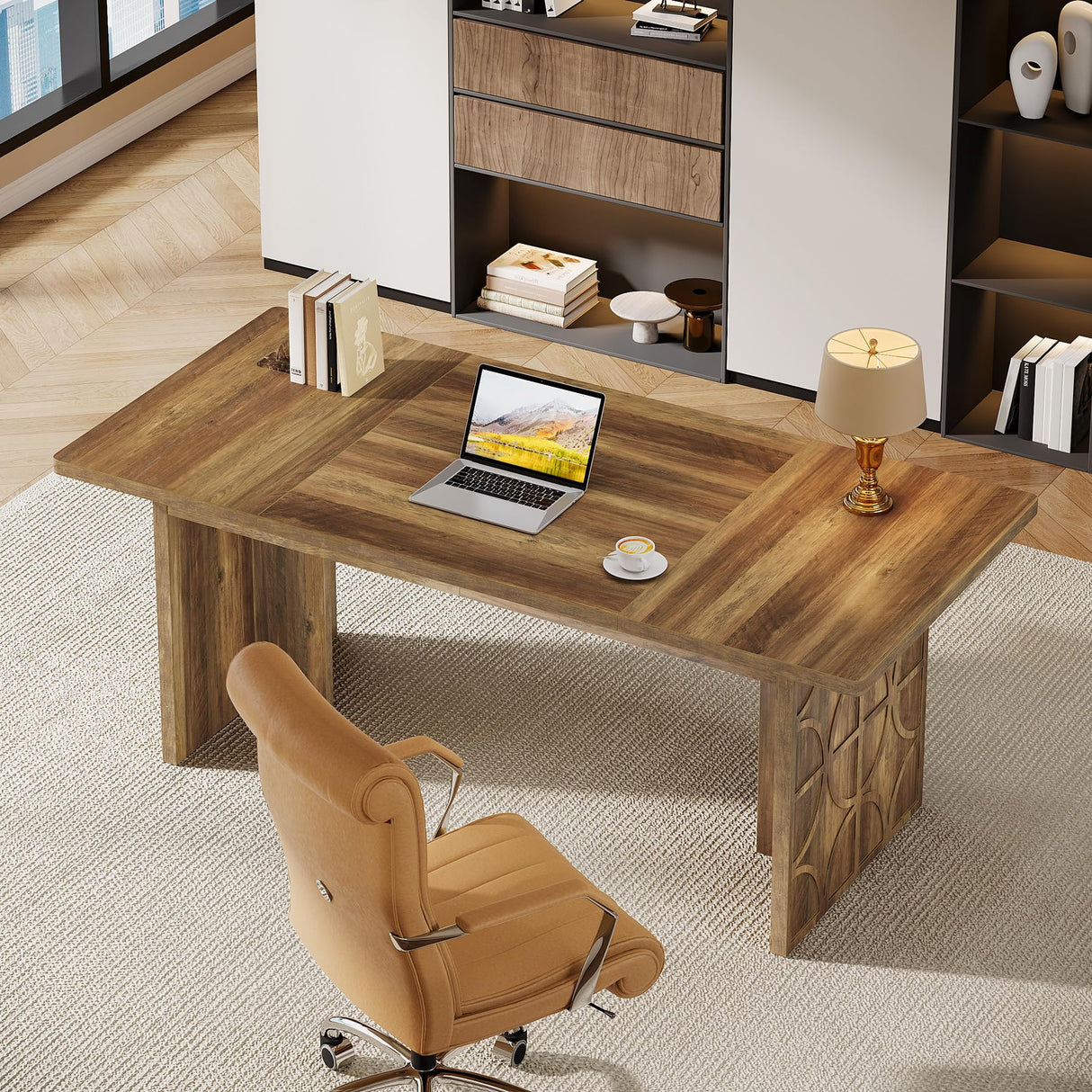 Tribesigns 70.87 Inches Executive Desk, Large Wood Computer Desk Writing Table with Sturdy Frame and Thick Tabletop for Gaming Working Study, Easy Assembly Workstation for Home Office, Brown