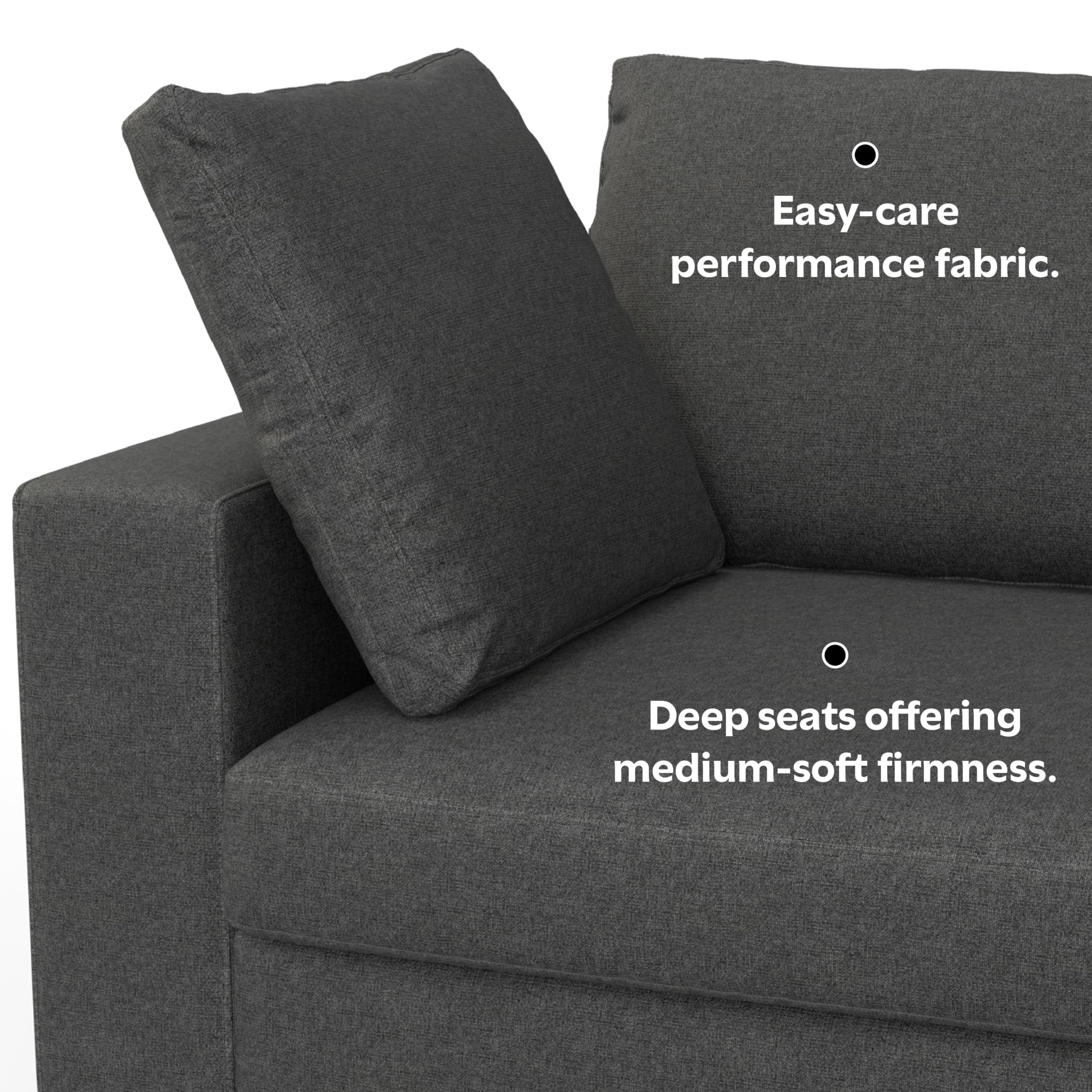 Charlie Sofa in 100% Recycled Polyester Tightly Woven Performance Fabric, Pebble Grey,