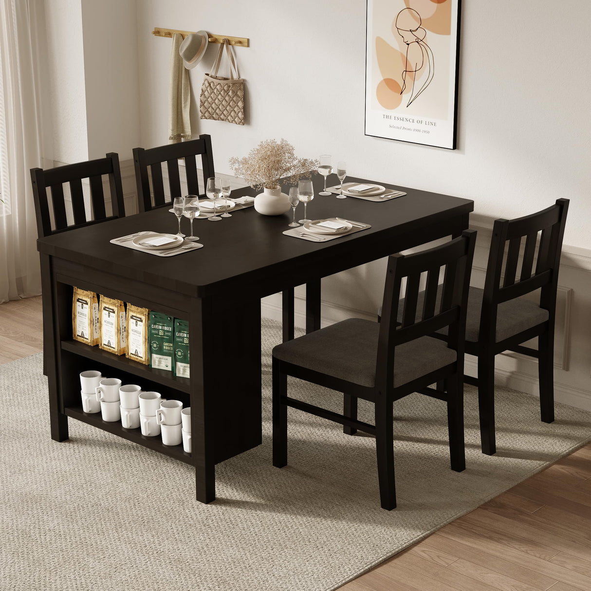 Solid Wood Dining Chairs Set of 4 with Padded Cushions - Modern Upholstered Kitchen Chairs