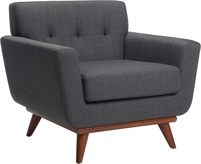 Couture Home Opal Mid-Century Dark Teal Linen Tufted Arm Chair
