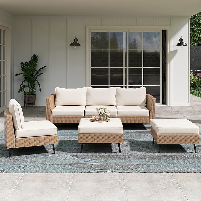 8 Piece Outdoor Sectional Sofa PE Rattan Patio Conversation Sets, All Weather Patio Furniture Set