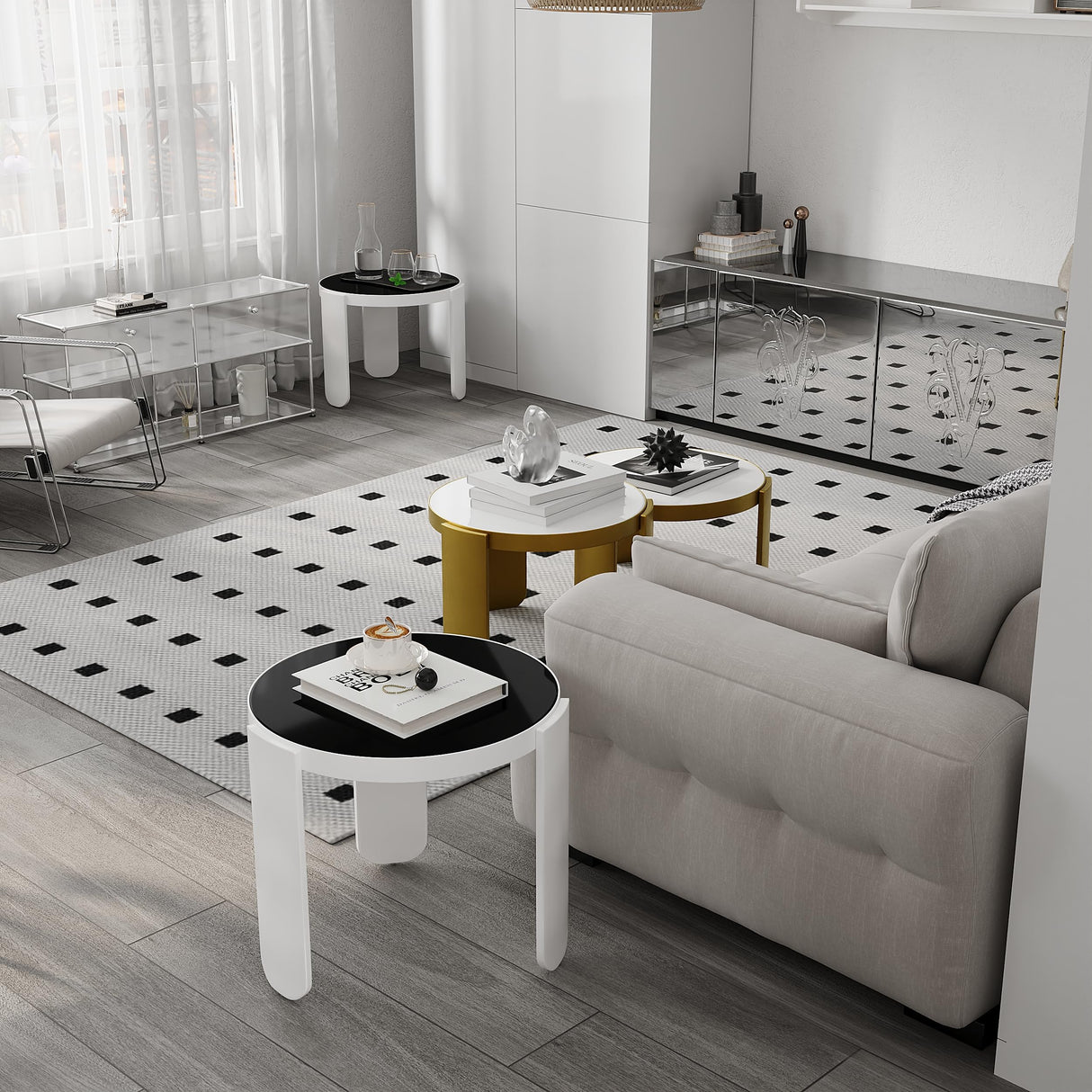 Round Coffee Table for Living Room, 4 in 1 Nesting Coffee Table for Apartment