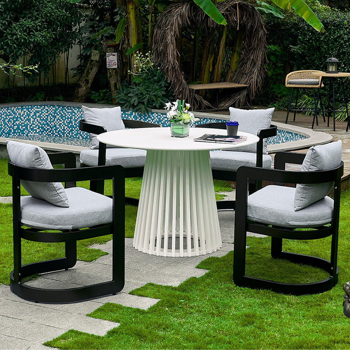 Upholstered Outdoor Dining Chairs, Modern Patio Dining Chairs Set of 6