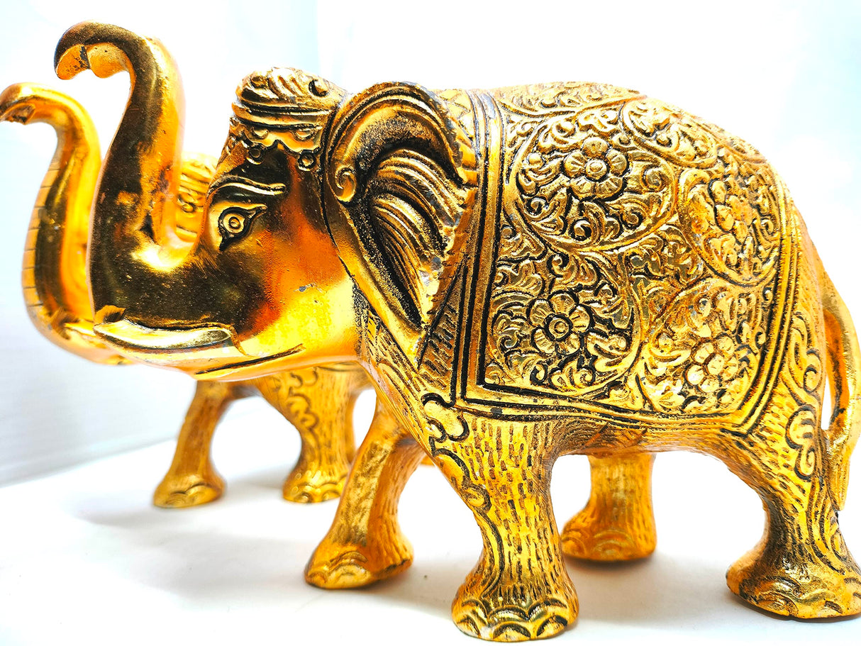 URBAN HAAT Metal Elephant Showpiece, 5 Inch, Aluminium Gold Plated, 2 Piece