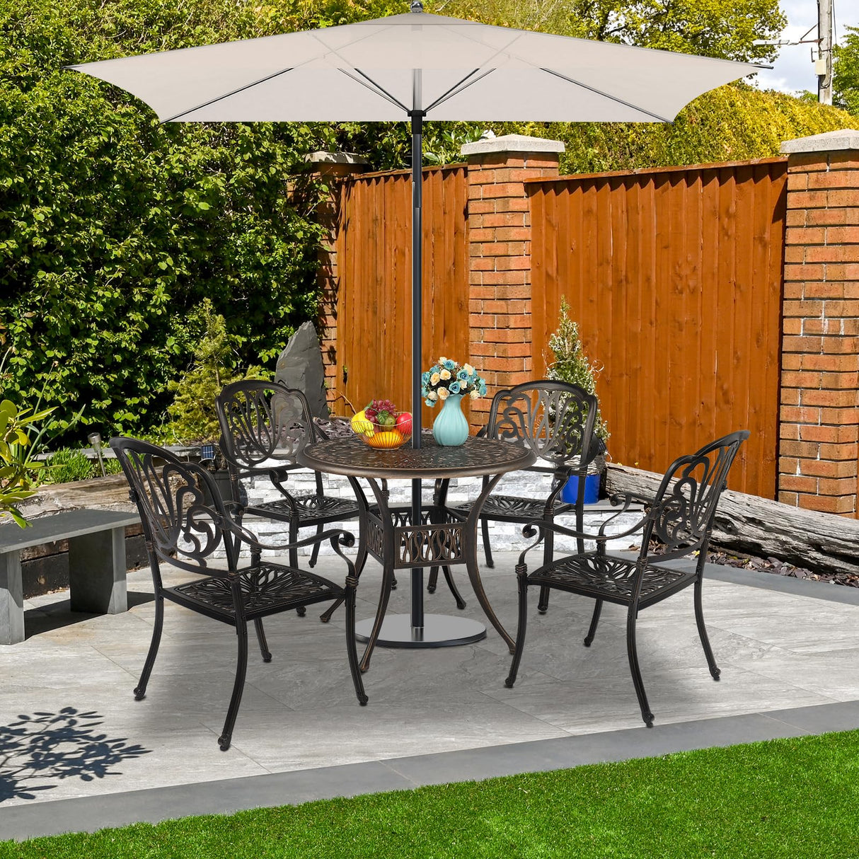 5 Pieces Outdoor Patio Dining Set, Cast Aluminium Patio Furniture Set