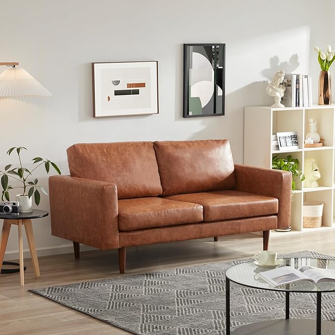 65" Loveseat Sofa, Mid Century Modern Couch with Solid Wooden Frame